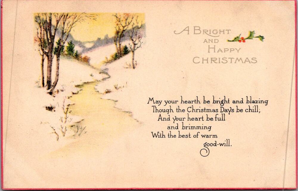 A Bright & Happy Christmas May Your Hearth Be Bright Vintage Postcard SP17-26